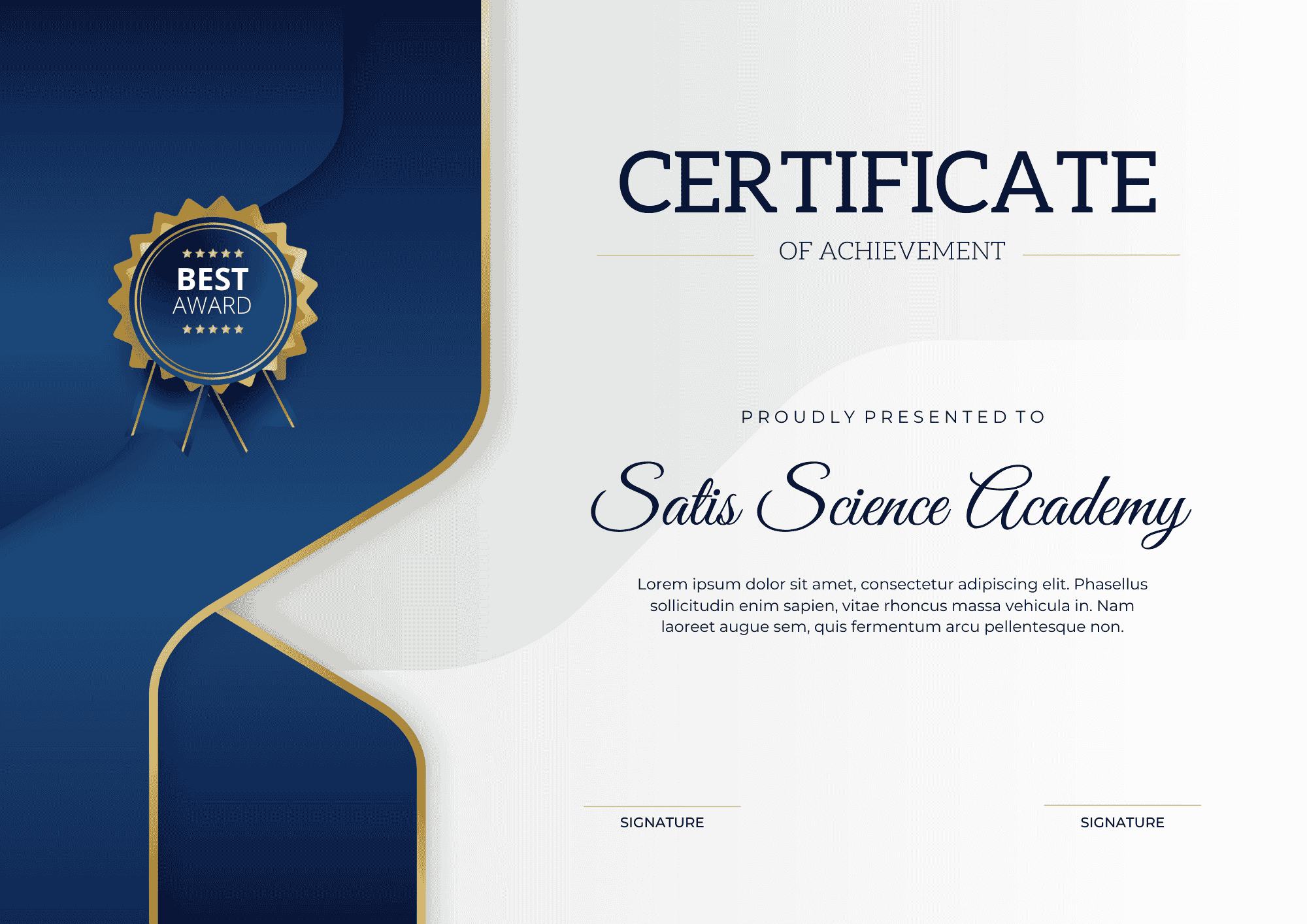 Dark Blue and Gold Elegant Certificate of Achievement