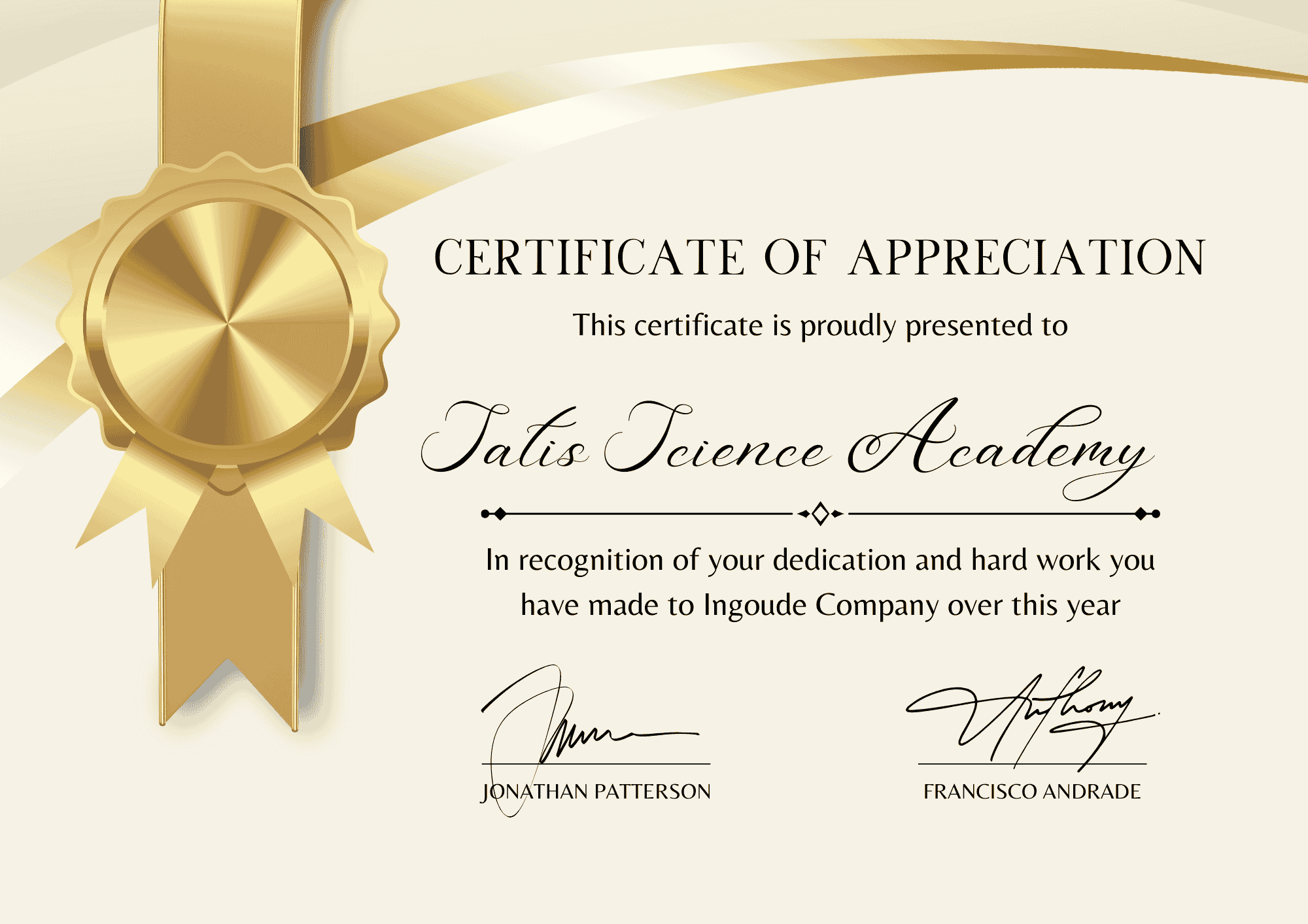 Gold and Classy Appreciation Certificate