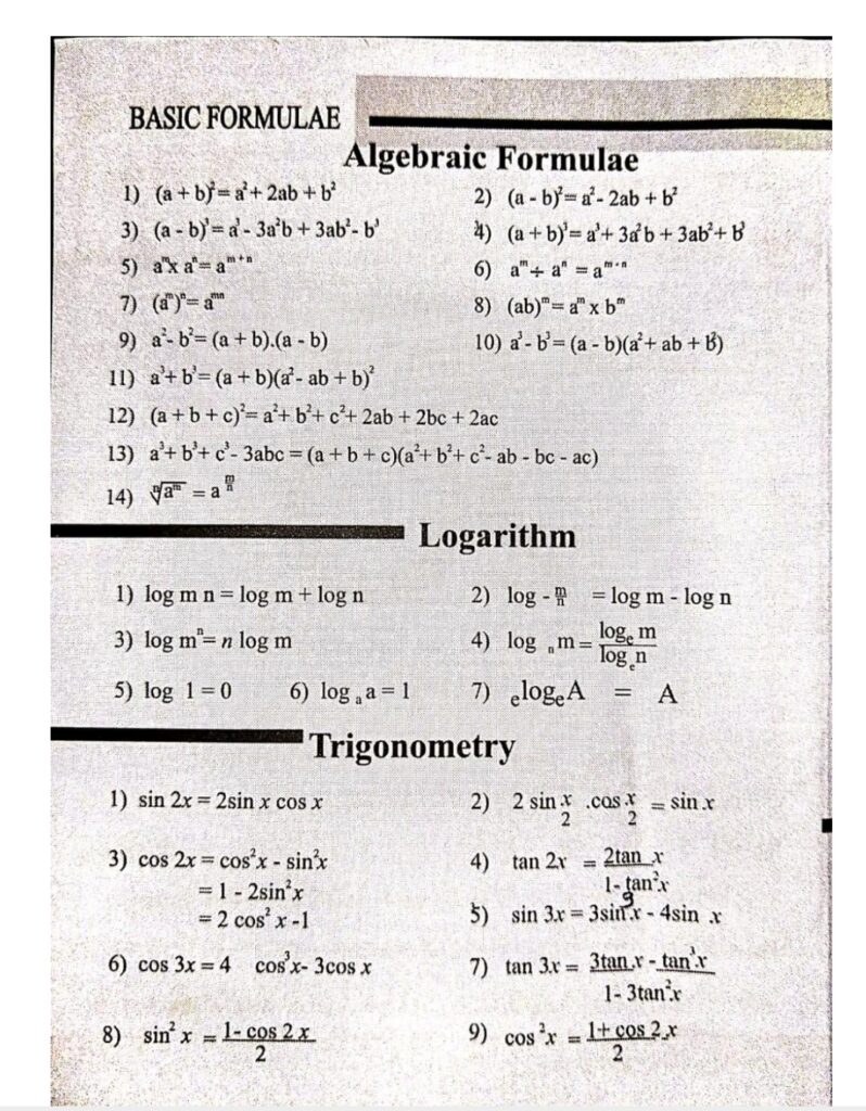Mathematics Formula