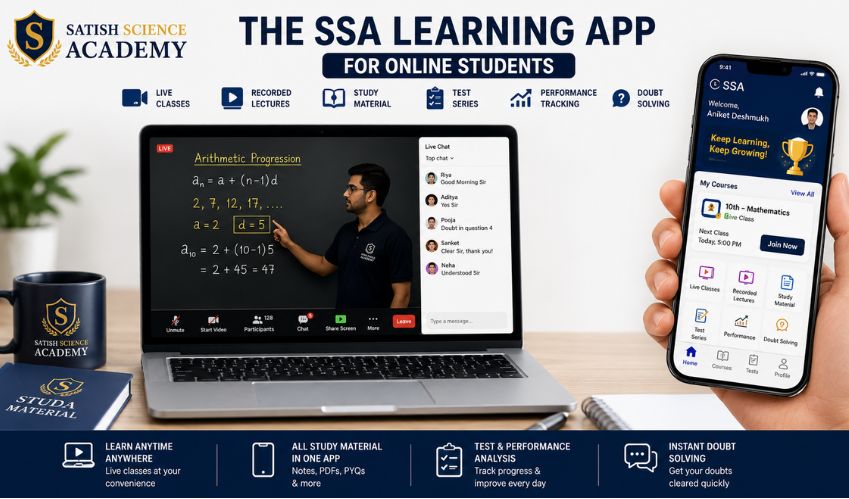 Our online coaching for 10th class runs through the Satish Science Academy app,
